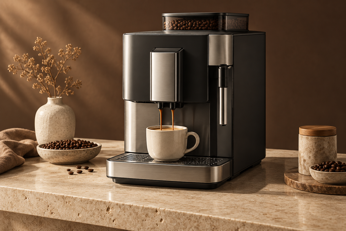 Illustration einer Kaffeezubereitung mit einem Vollautomaten